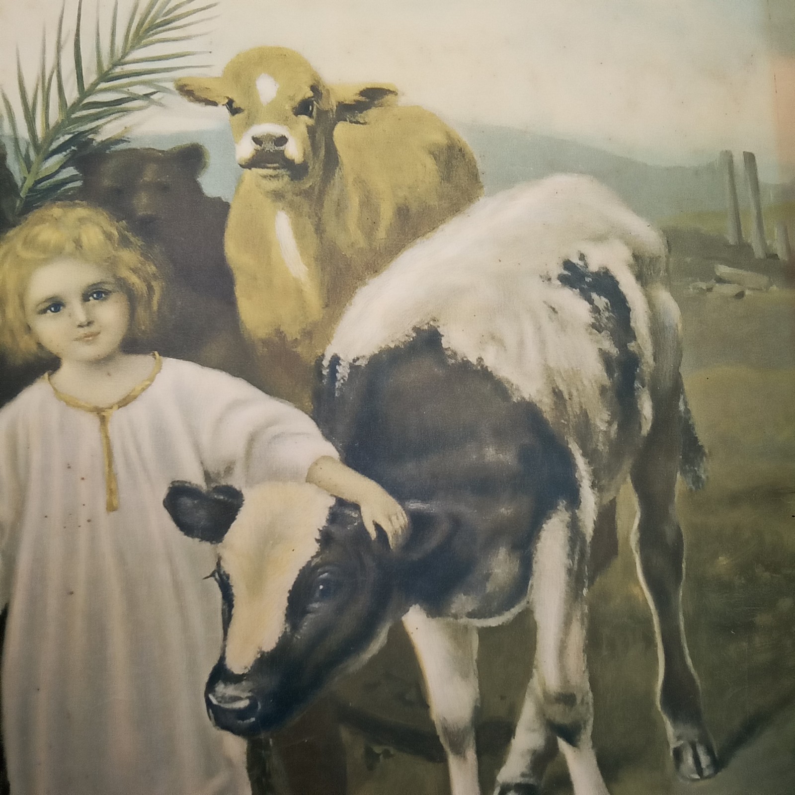 Vintage 1950s Lithograph Jesus Christ A Little Child Shall Lead Them Made In USA