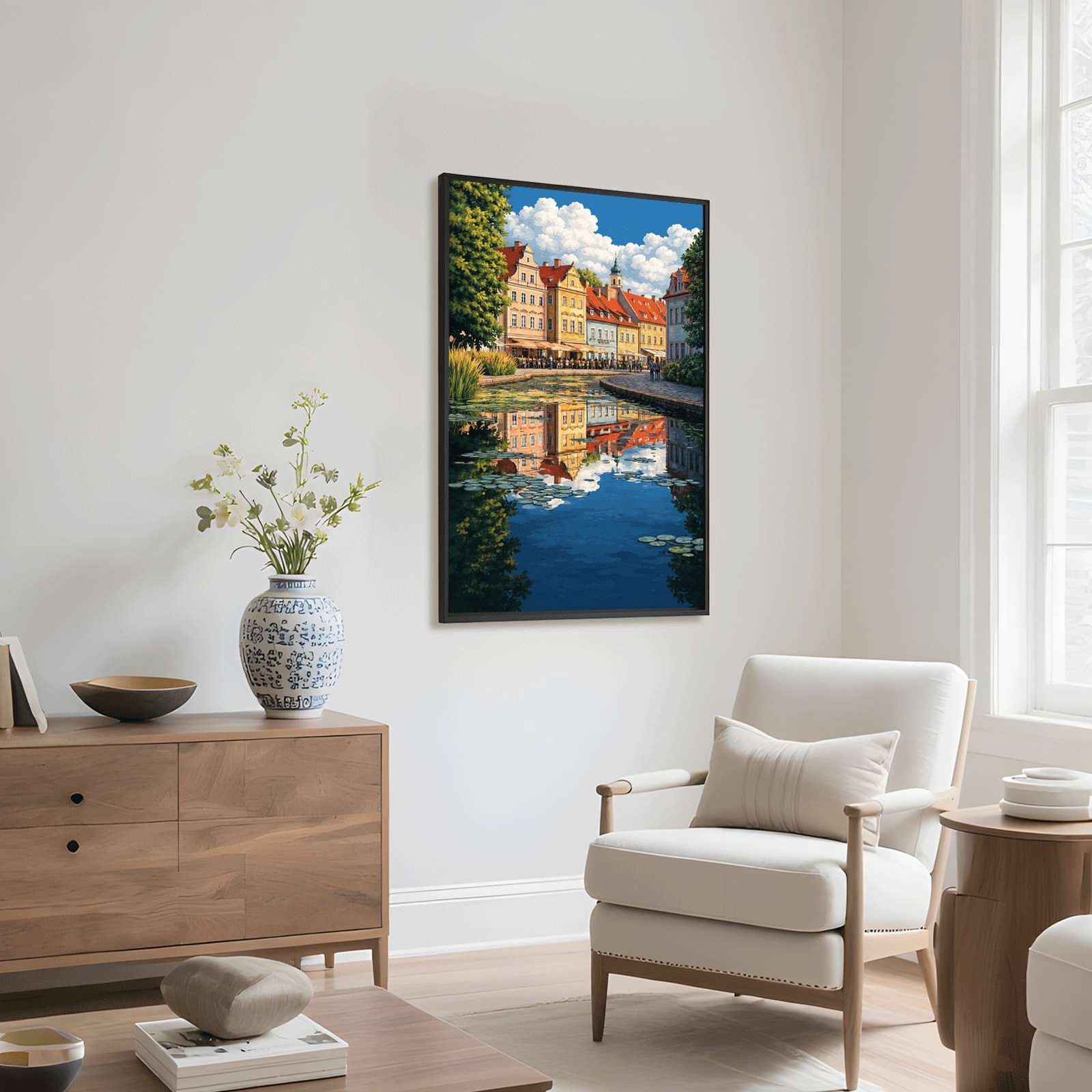 Colorful Riverside Townscape Wall Art Canvas Oil Paintings Reproduction