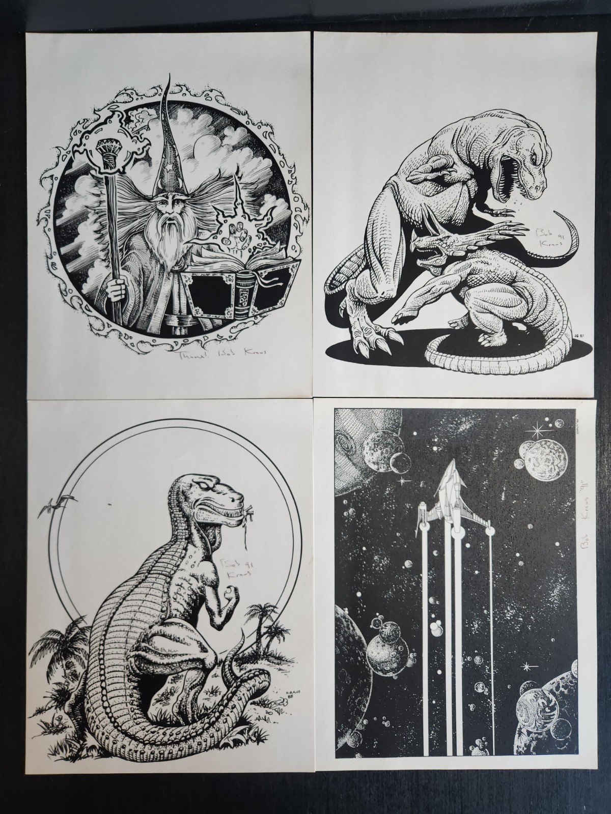 BOB KRAUS SIGNED LITHO ART PRINTS VINTAGE 1991 SCI-FI FANTASY SET OF 4 CHAKAN