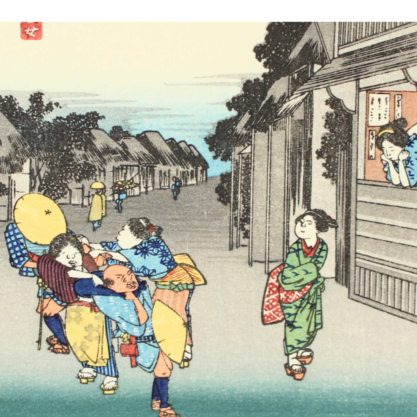 HIROSHIGE Tokaido Woodblock Print 1963 Handmade HOEIDO Ukiyoe GOYU Women Inns 35
