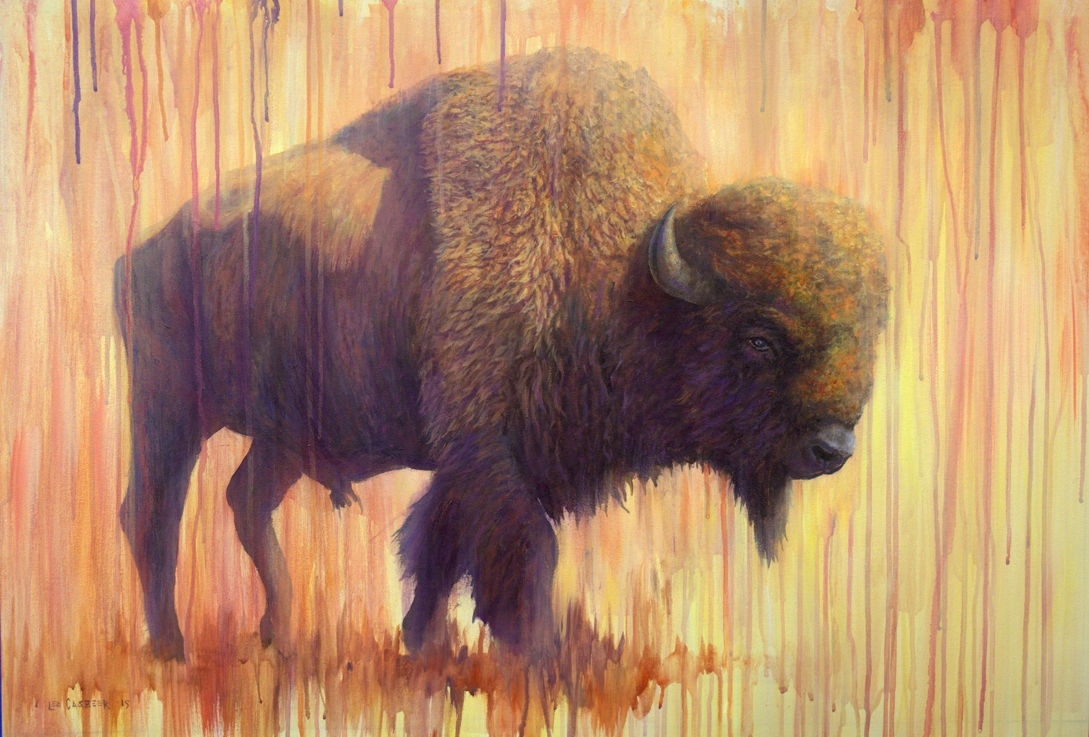CONTEMPORARY WESTERN BUFFALO BISON WATERCOLOR EFFECT 13X19 PRINT BY LEE CASBEER
