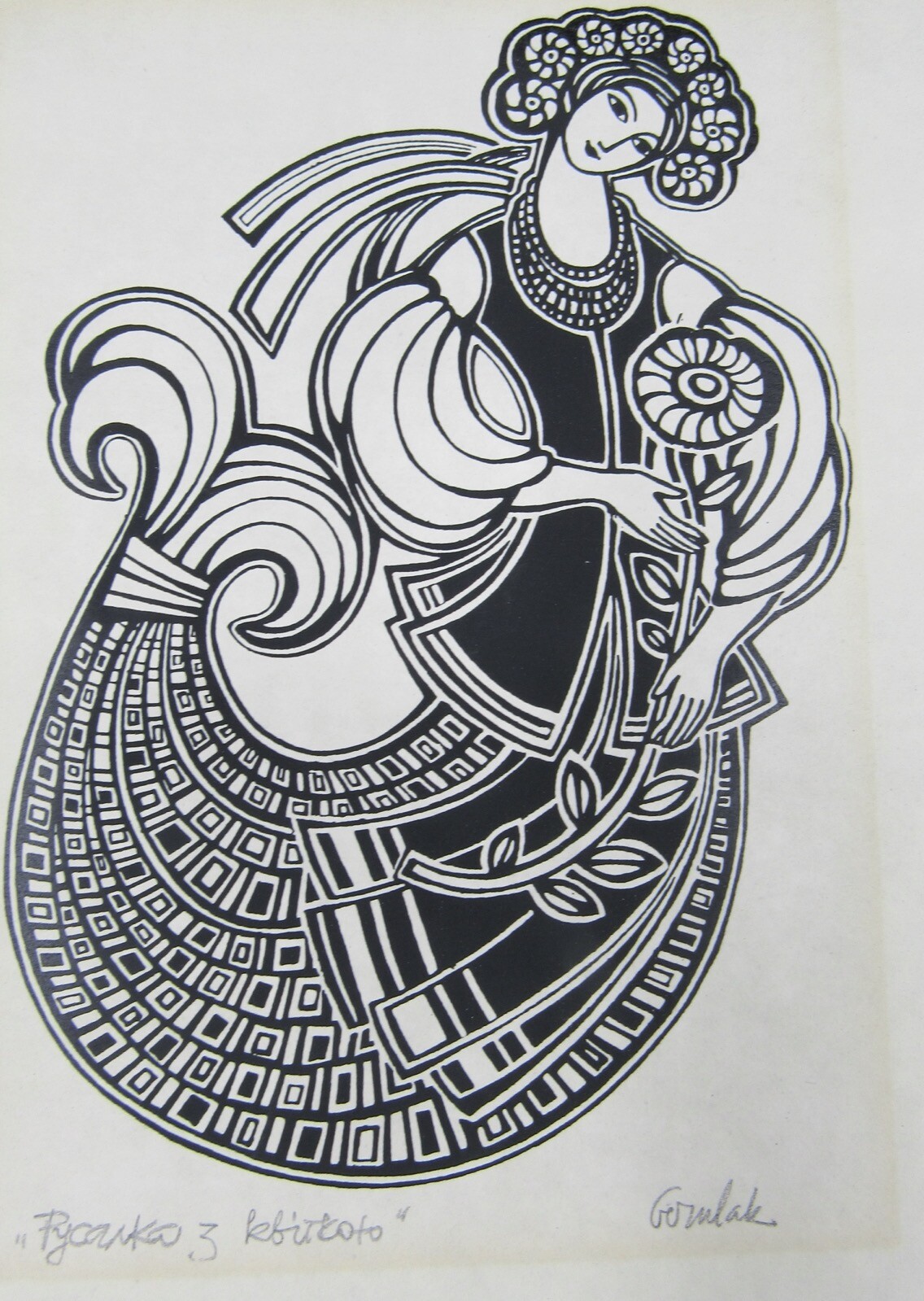 Signed Russian woodblock print Pycanka/Mermaid Gomlak/Gornlak? 5.5×7.5″
