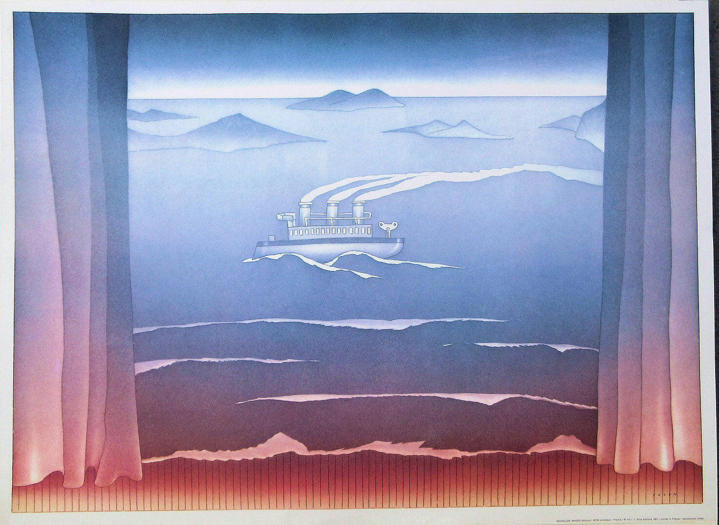 Jean-Michel Folon Belgian l’autre Voyage 1981 Vintage Poster 25-1/2 x 35