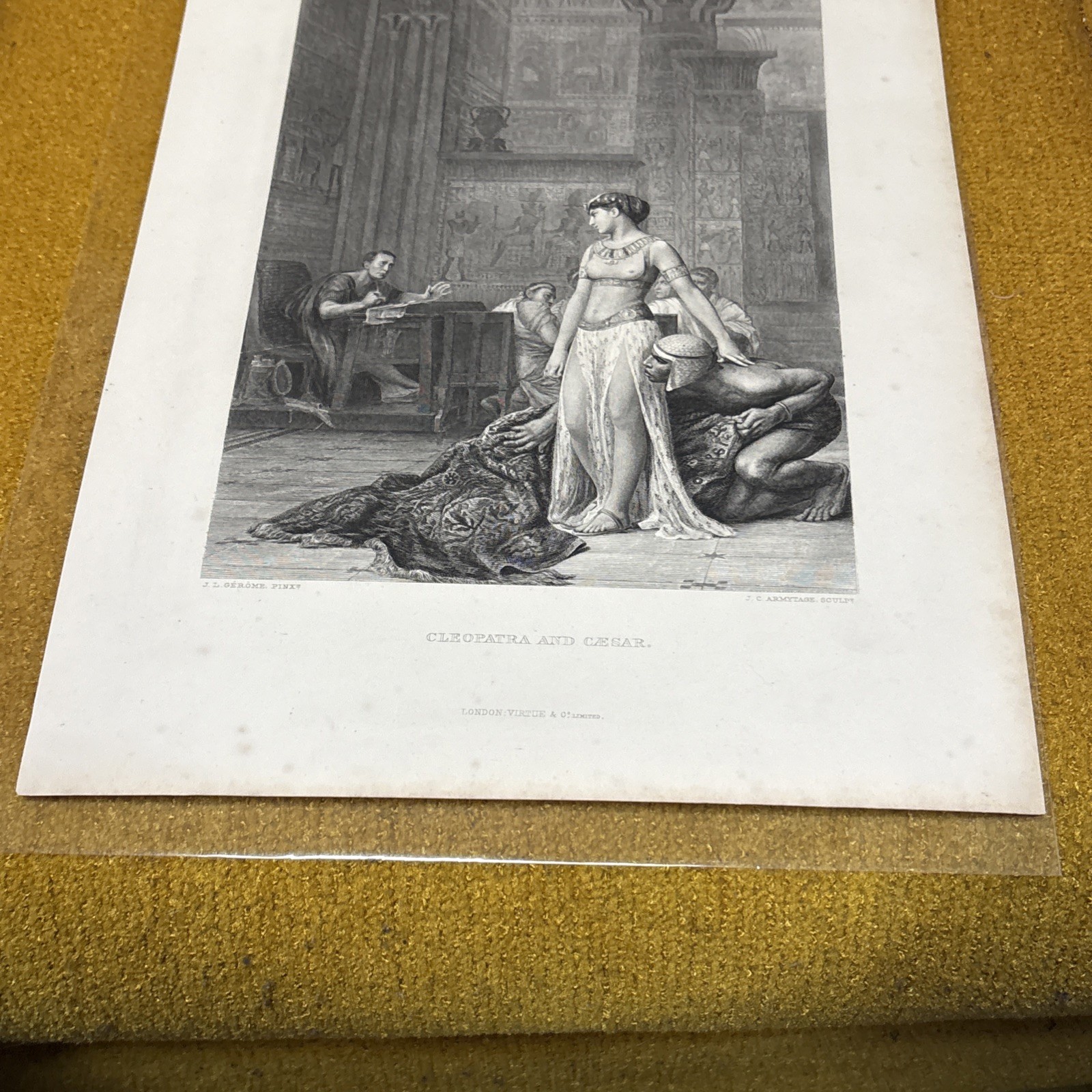 ANTIQUE ORIGINAL B/W ENGRAVING-CLEOPATRA AND CAESAR- 1870 London:VIRTUE @ Co