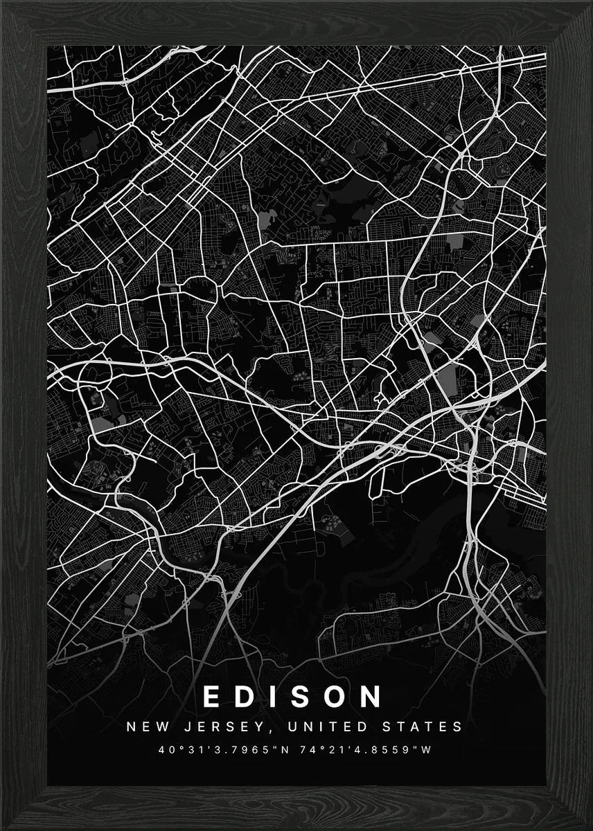 Edison New Jersey USA Map Framed Wall Art Poster Canvas Print Picture