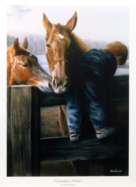 Grandpa’s Farm By Kevin Daniel Horse Boy Art Print 12.5″ x 17.5″