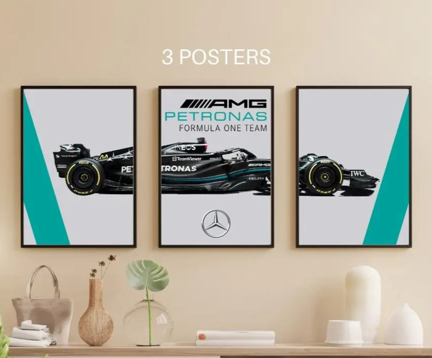 3 Pack Mercedes f1 car Picture Wall Art Poster – Formula One A4 A3 A2 A1