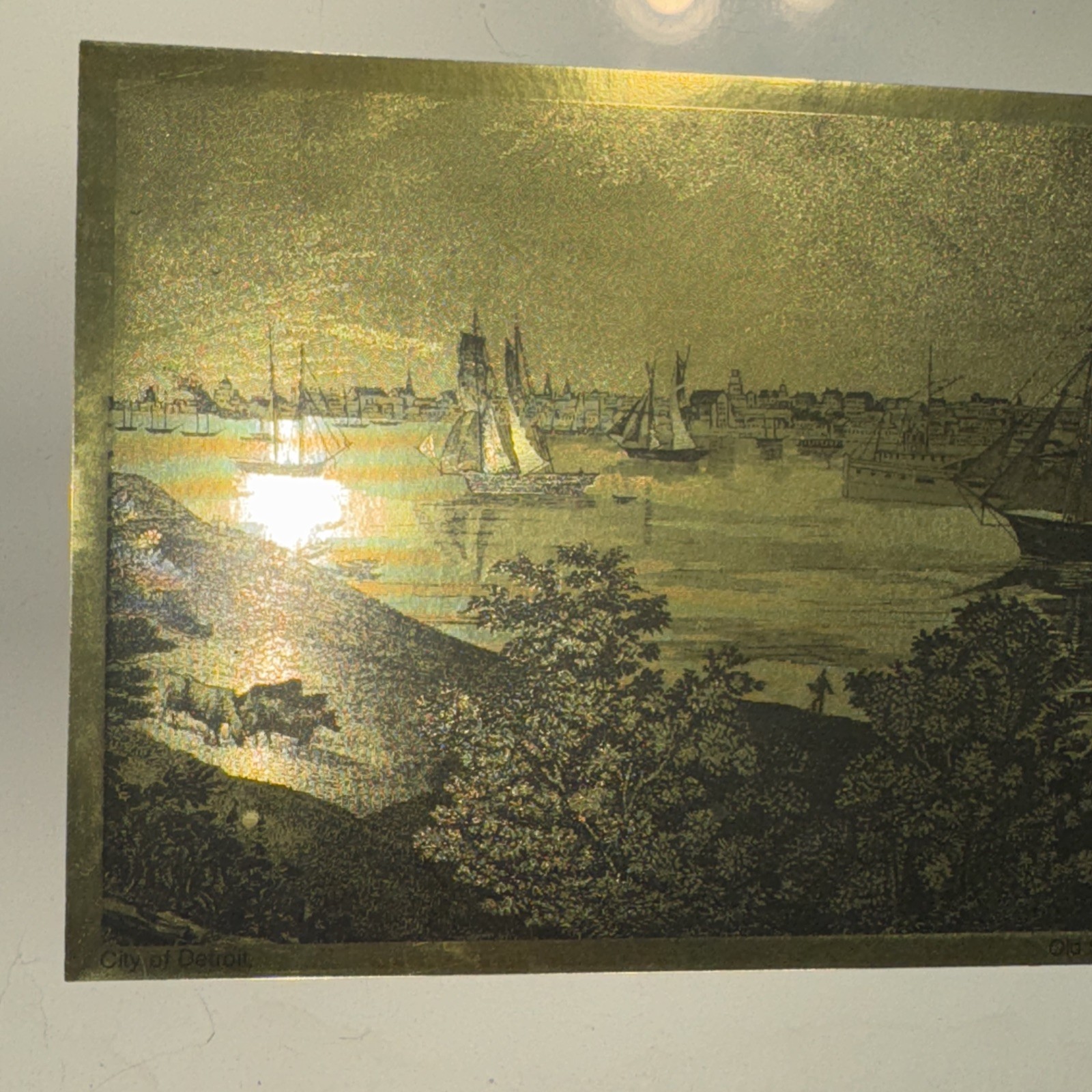 Set of 3 Old Steel Engraving City Prints Etched Gold Foil Prints – Framed 9×11”