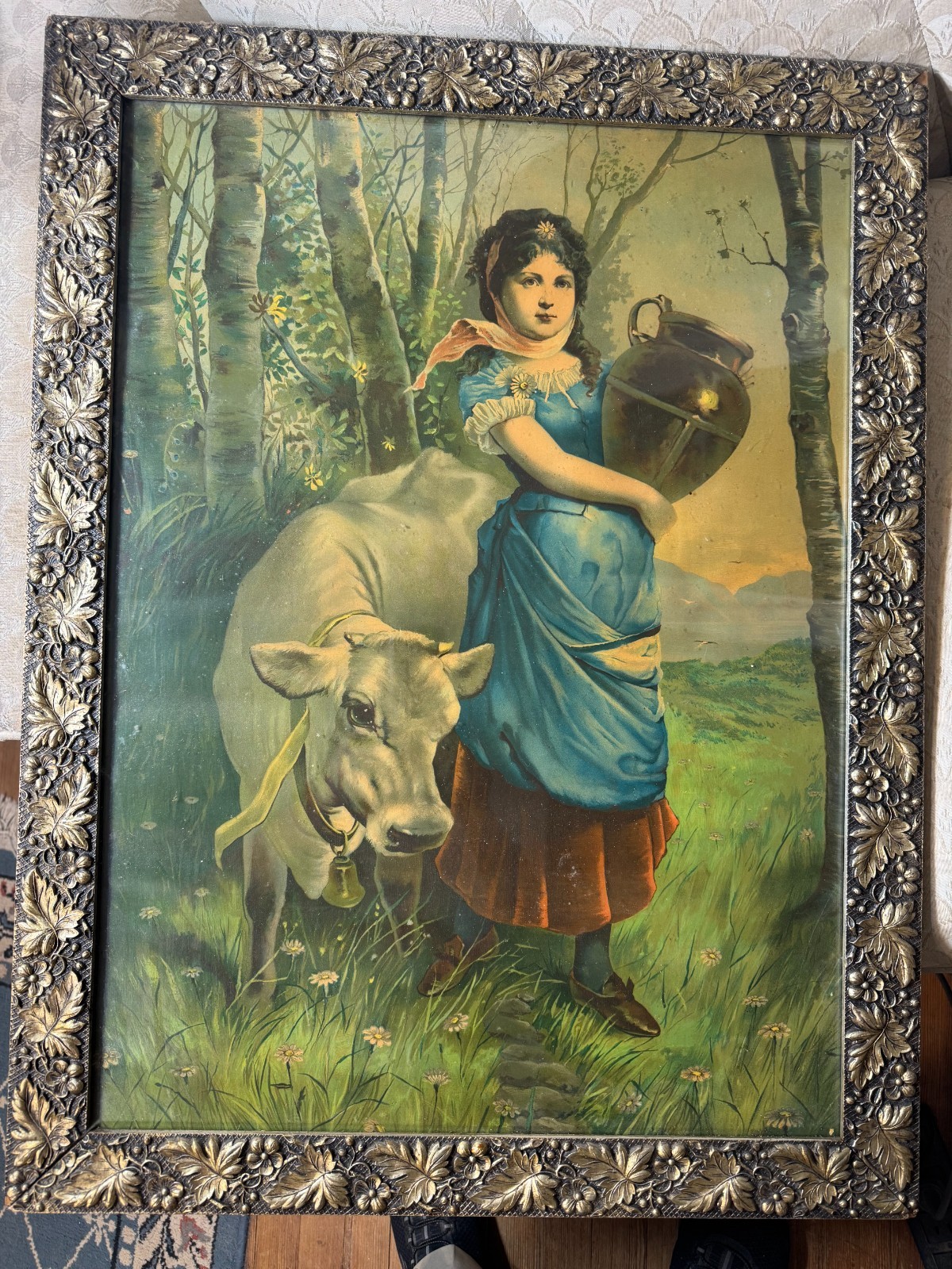 Large Antique “The Farmers Daughter” Print – Framed