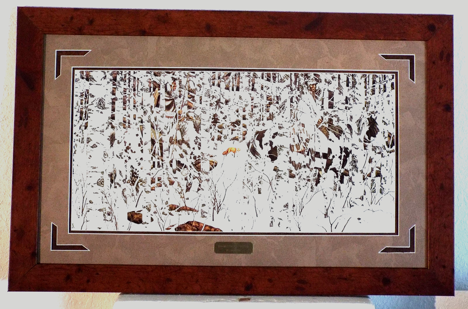BEV DOOLITTLE , WOODLAND ENCOUNTER, NATIVE AMERICANS , QUALITY FRAMED 23 BY 35