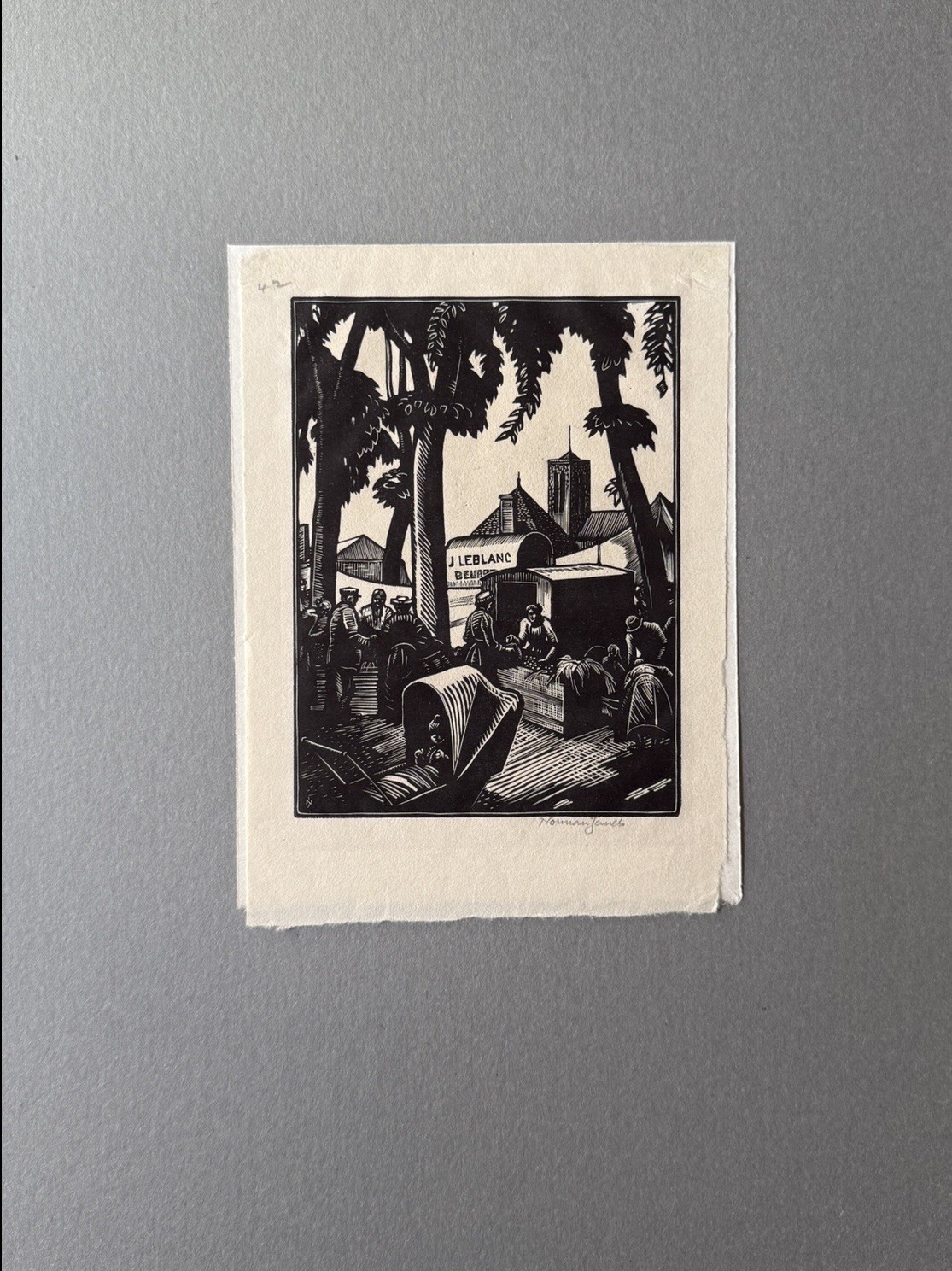 Norman Janes Vintage Black & White Etching 6 X 4.5 Matted & Framed Excellent