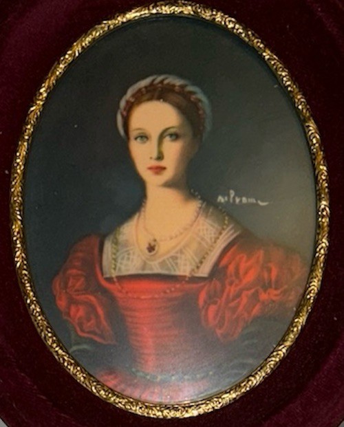 Miniature Portrait Litho “Lucrezia Panciatichi” After Agnolo Bronzino 6.5×5.25