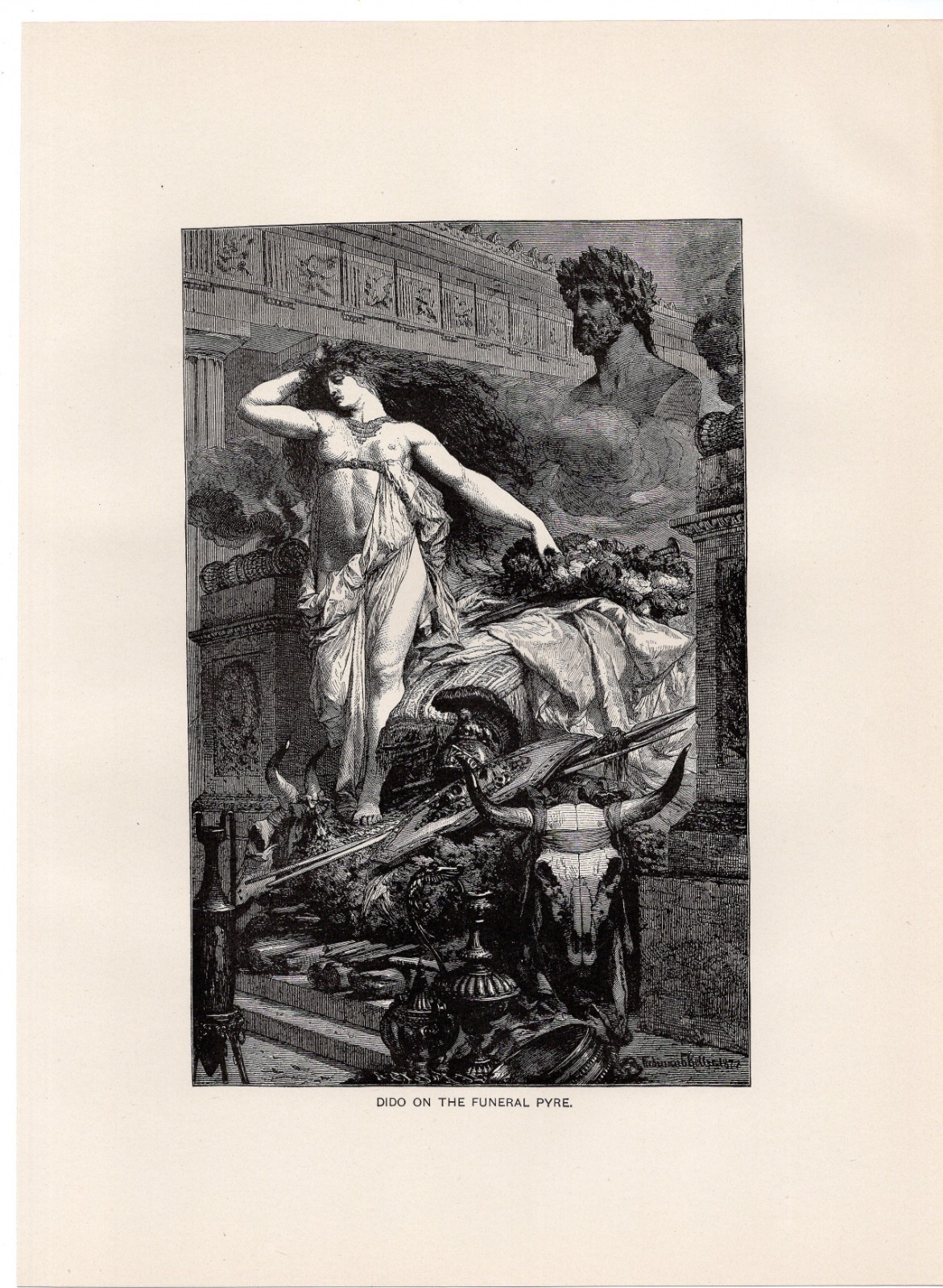 Dido on the Funeral Pyre Classical Mythology Scene 1892 Antique Print