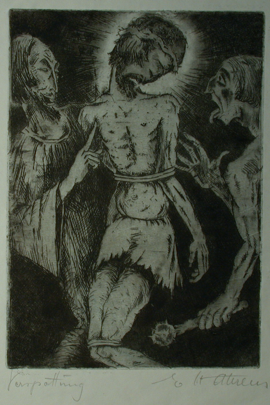 Mockery of Christ – Etching illegibly signed.