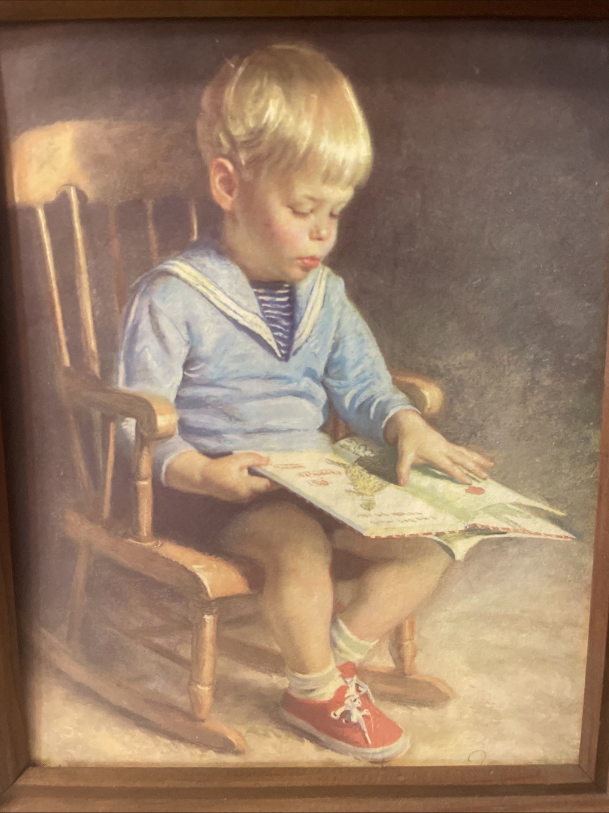 Gary and Gretchen VTG Prints Wood Framed Art 10×12 Girl Boy Cottage J. Ingwersen