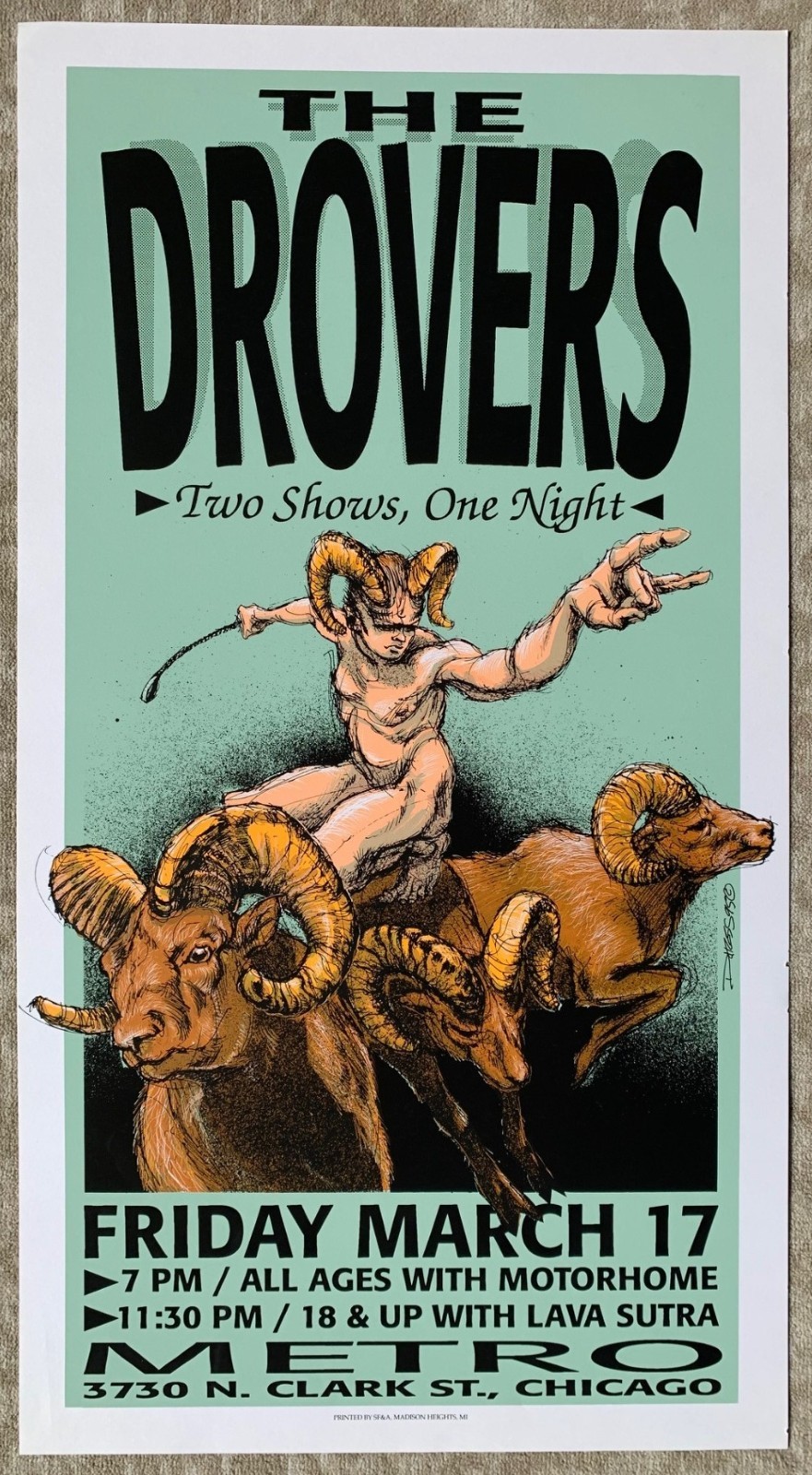 Drovers DEREK HESS Metro Chicago 1995 Irish Rock Concert SCREEN PRINT Poster