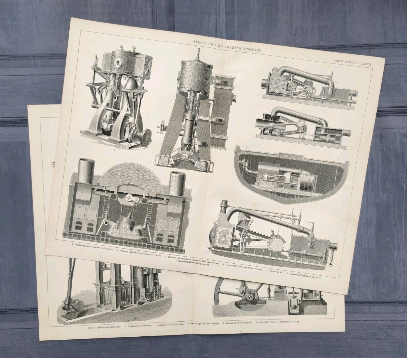 Antique 1876 Victorian Marine Machine Steam Engine Cylinders Book Print Picture