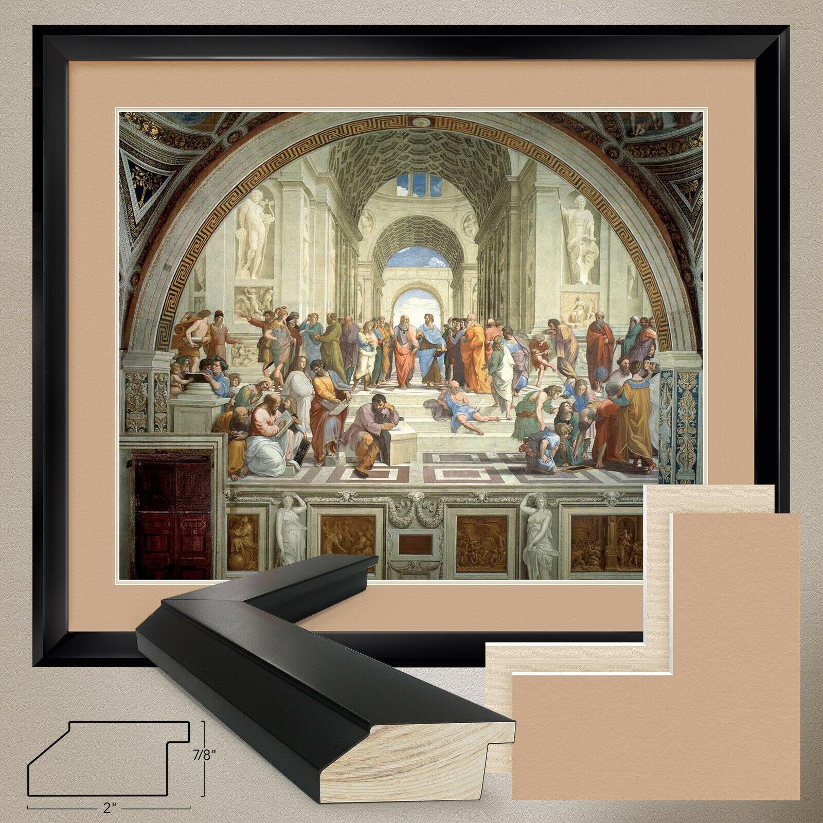 38W”x32H”: THE SCHOOL OF ATHENS by RAFFAELLO SANZIO – DOUBLE MATTE GLASS & FRAME