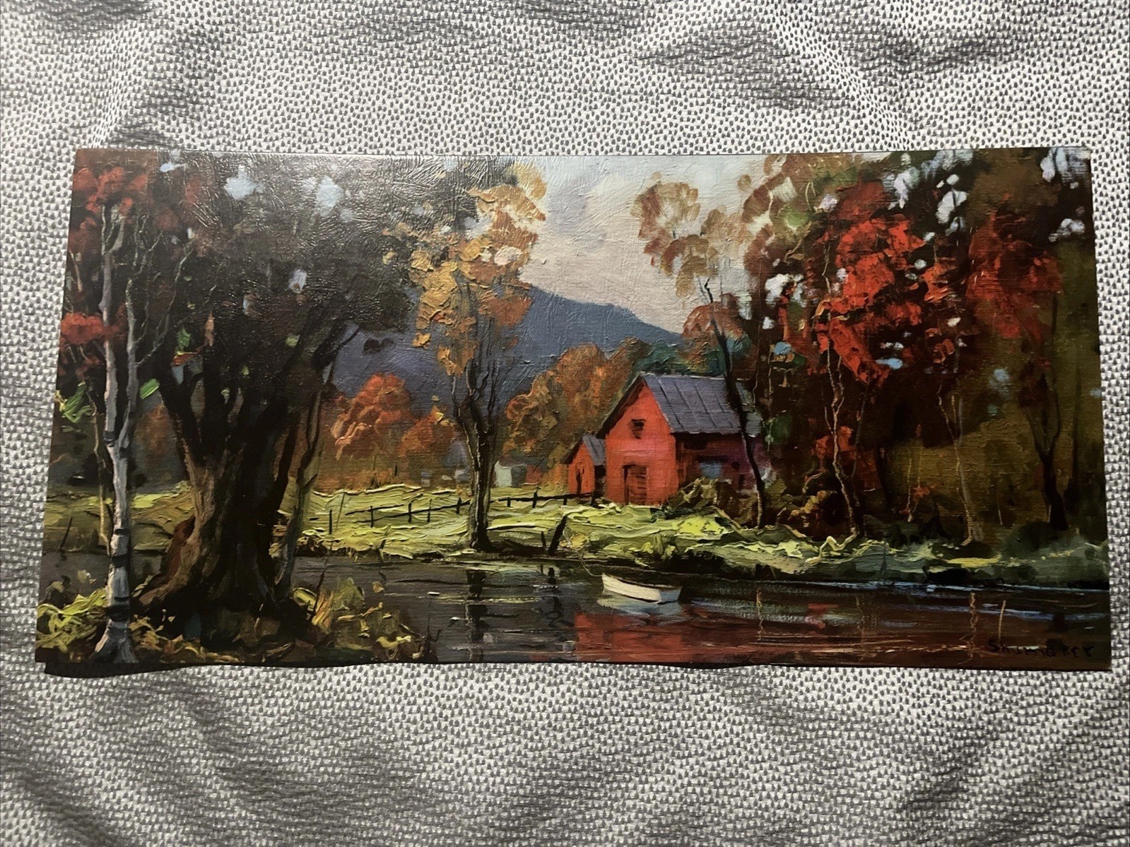 Vintage Philip Shumaker Autumn Reflections Print Lithograph Cardboard 12” X 24”