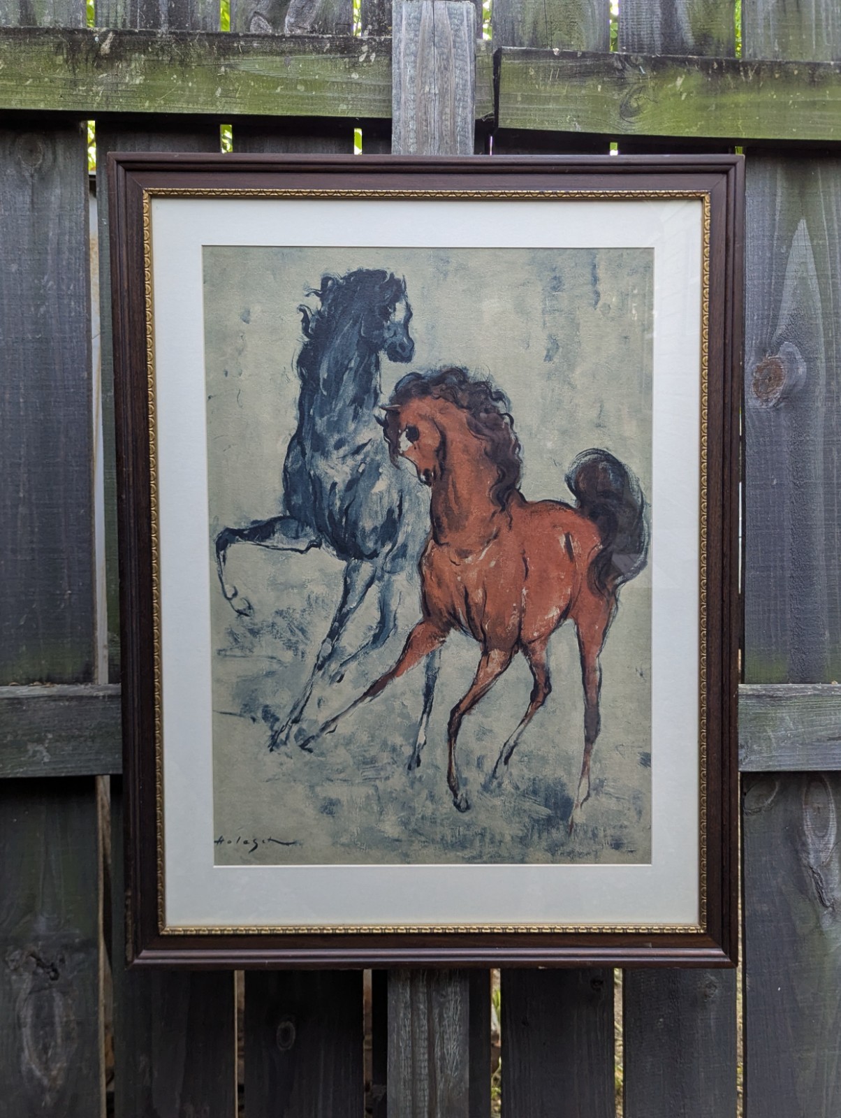 Denes de Holesch “Courtship” Pristine, Framed Vintage Lithograph on Board | MCM