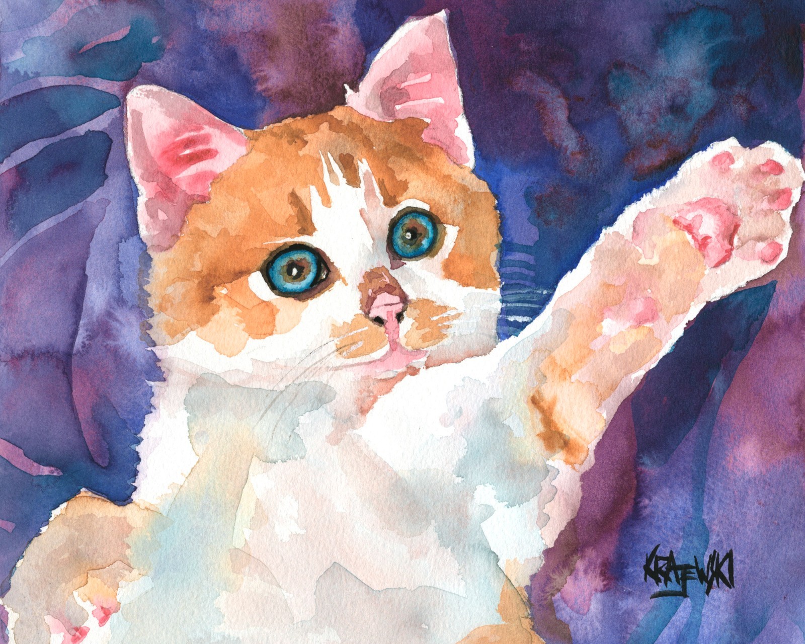 Tabby Cat High Resolution Print of Original Fine Art Watercolor by Ron Krajewski