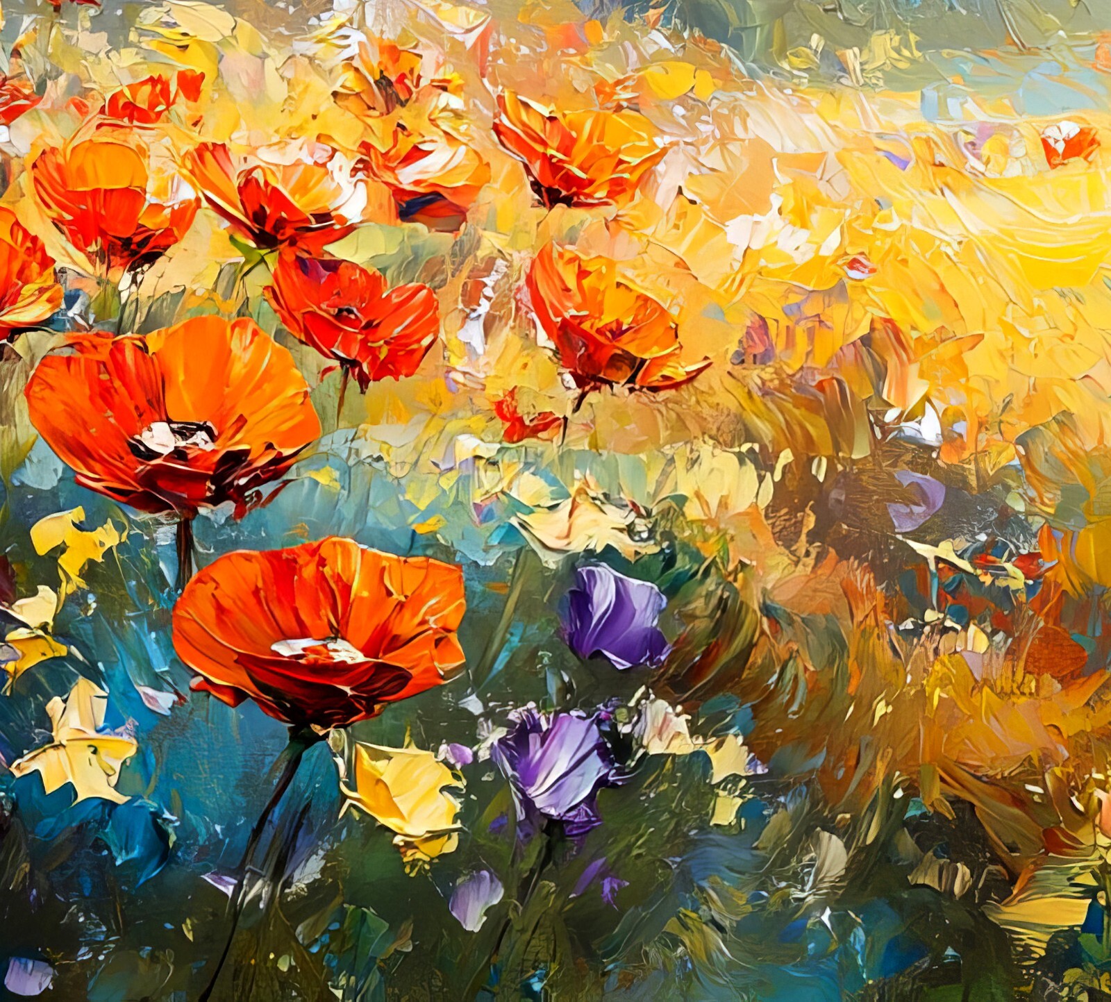 Sunlit Poppy Field 5″x7″ Print on Matte Paper | Radiant Nature Oil Artwork