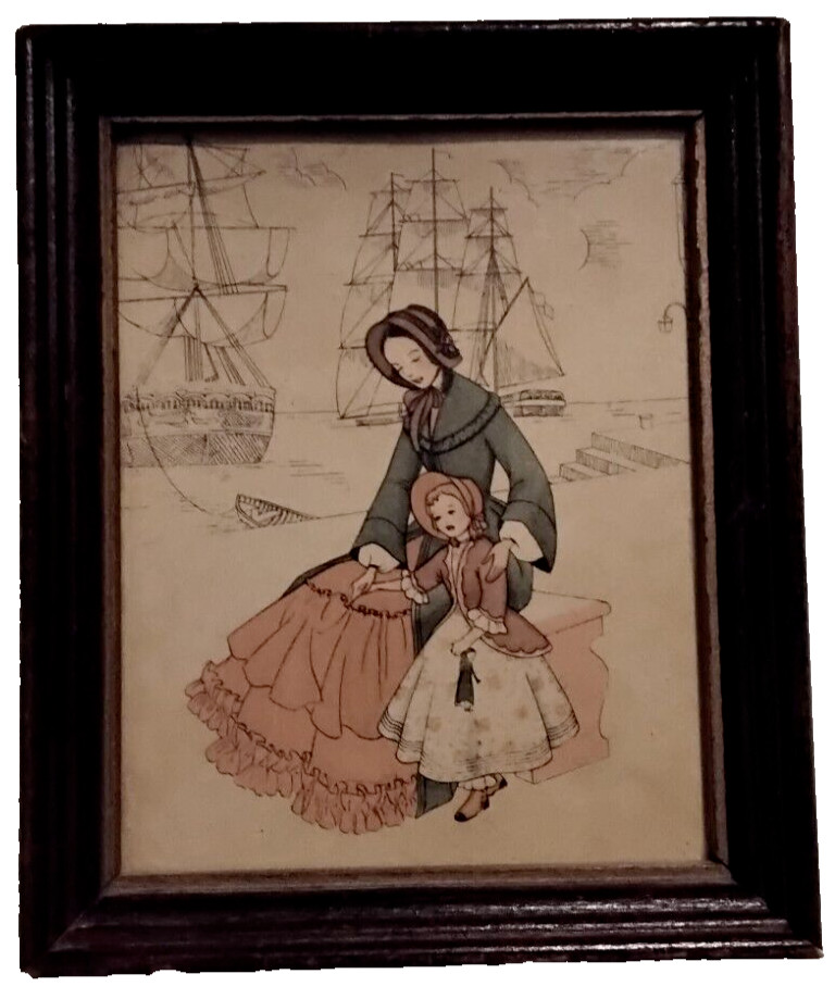 Reliance Industries Glass Framed Victorian Lady & Child Print 4 3/4″ x 5 3/4″