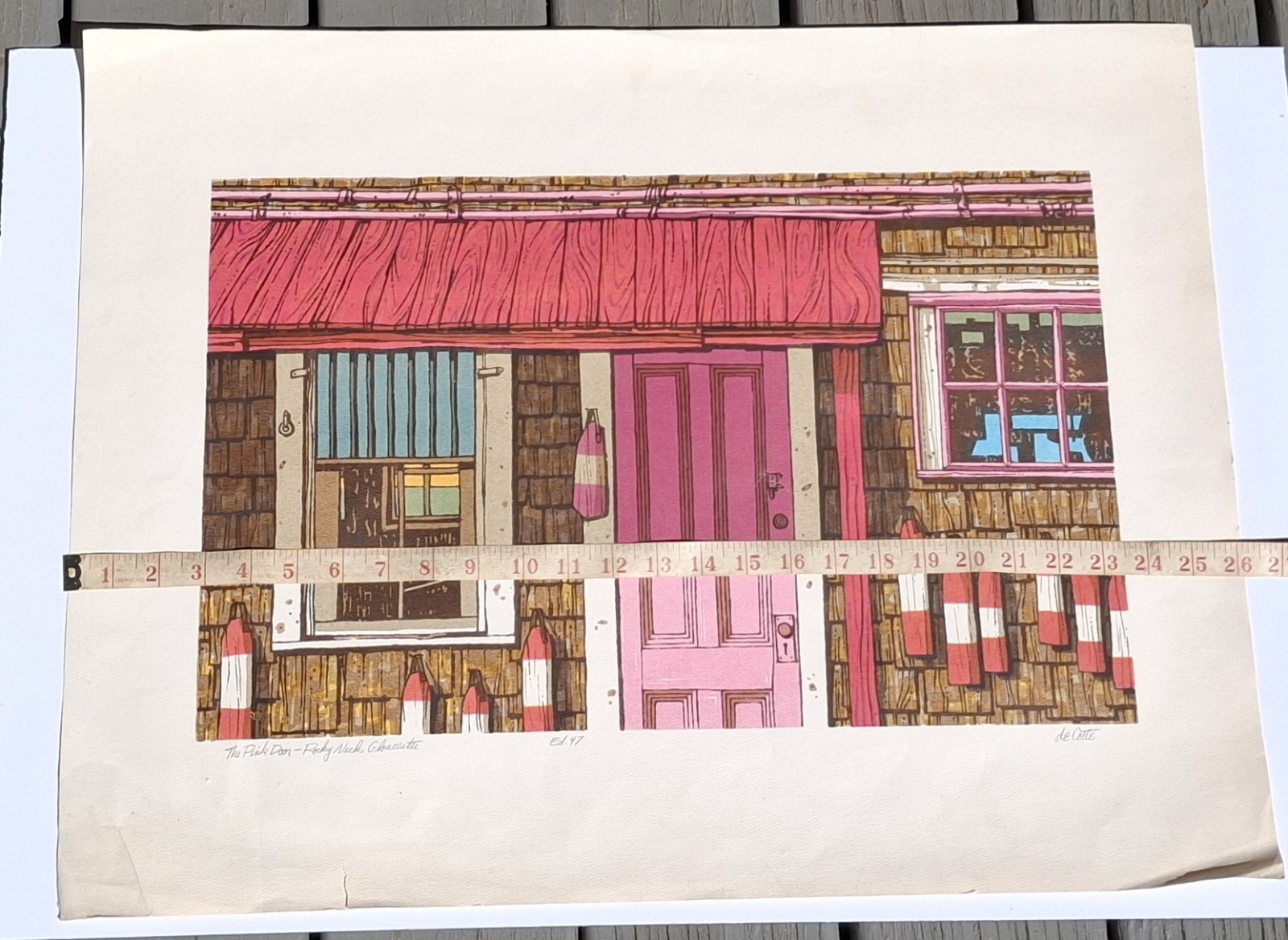 The Pink Door Signed Serigraph deCoste Ed 47 Rocky Neck Gloucester Ma c1960s