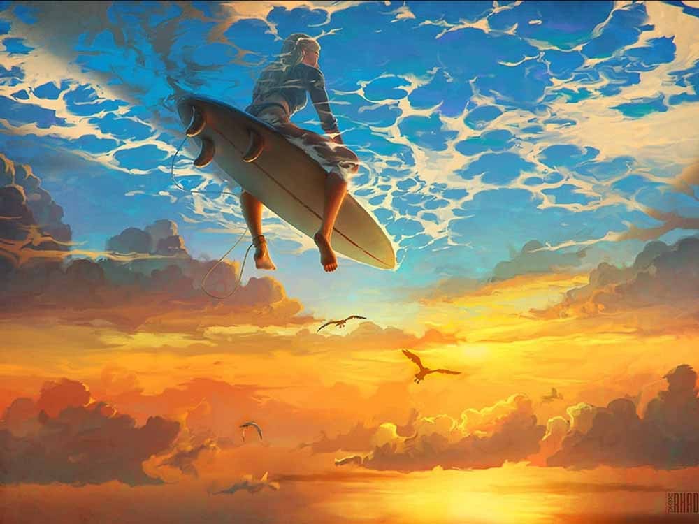 Art Giclee Printed Oil Painting Artwork Surfer Girl Home Decor Canvas