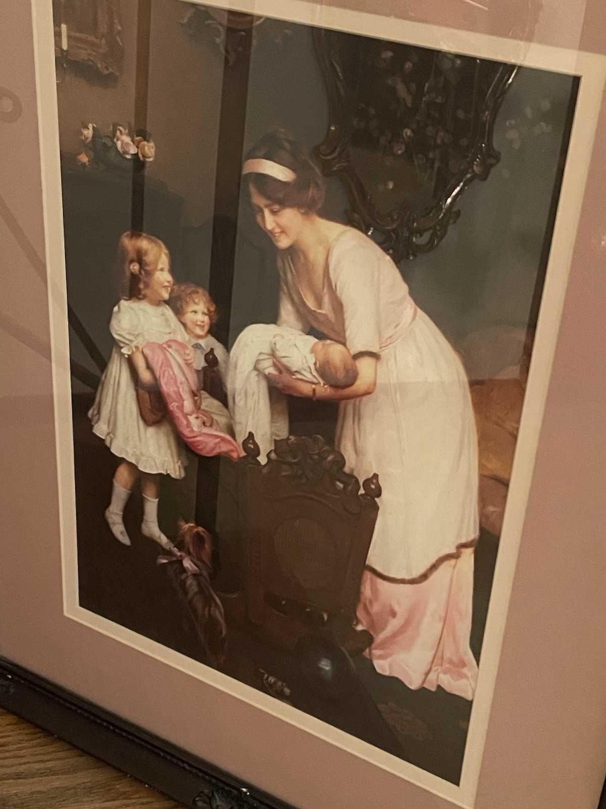 VTG Good Night by Arthur John Elsley Print Ornate Wood Floral Frame 26×32” 1989