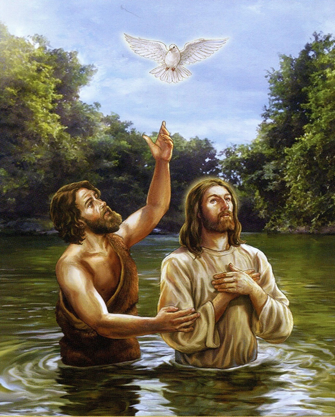 Catholic print picture Baptism of Jesus 11″X14″ vintage art GLOSSY POSTER PRINT