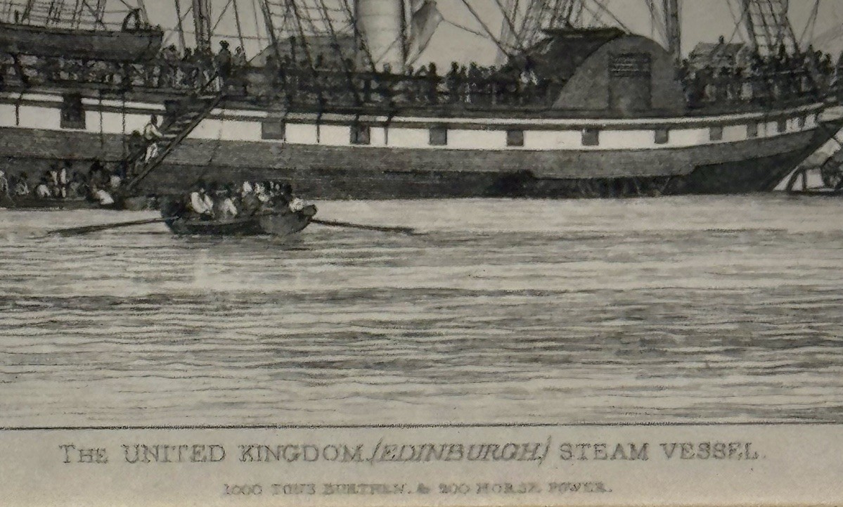 Framed Antique 19thC Paddle Steamer Maritime Etching Nautical Art