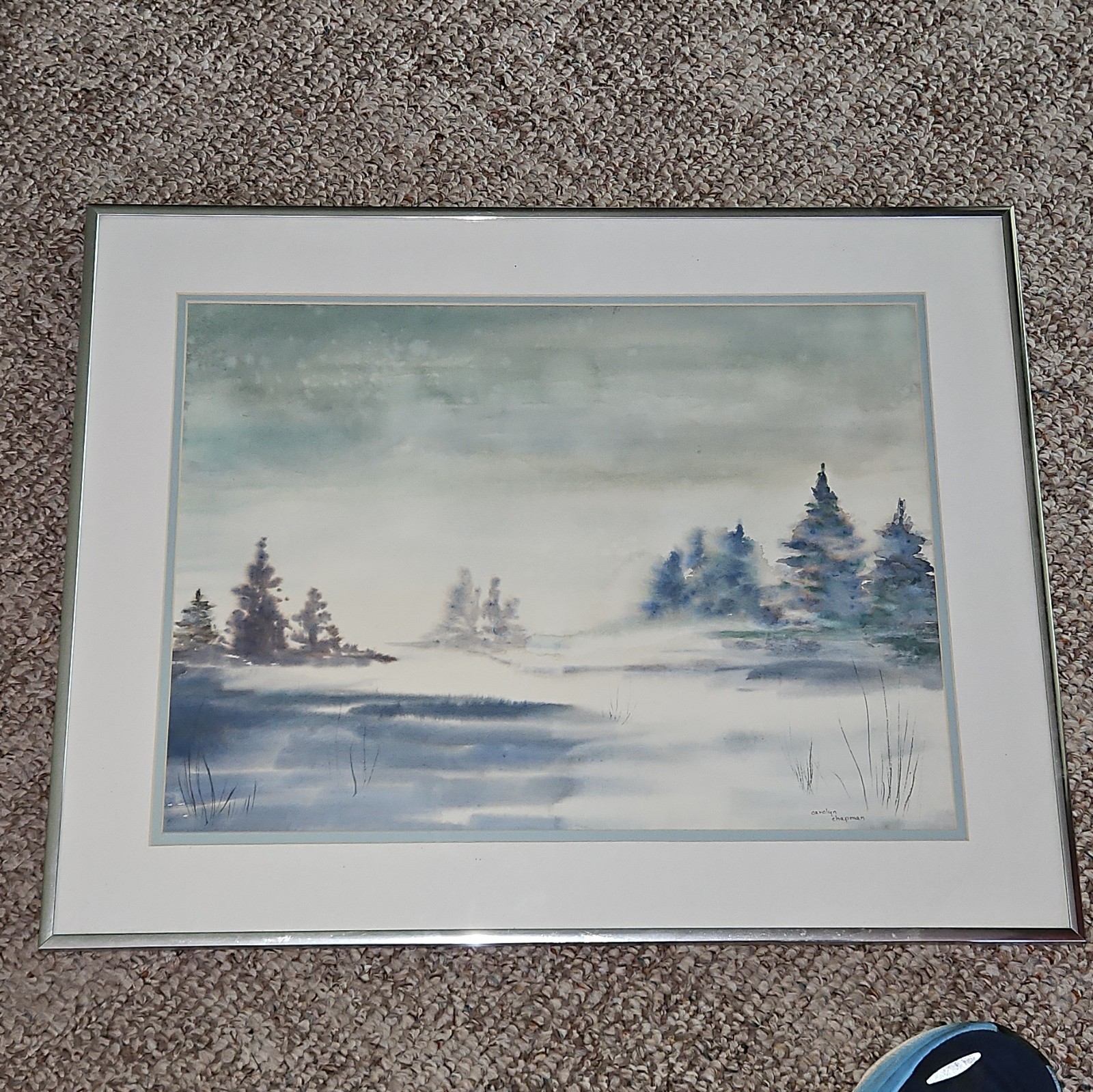 Matted & Framed Winter Landscape Print Snow Scene with Trees Nature Art