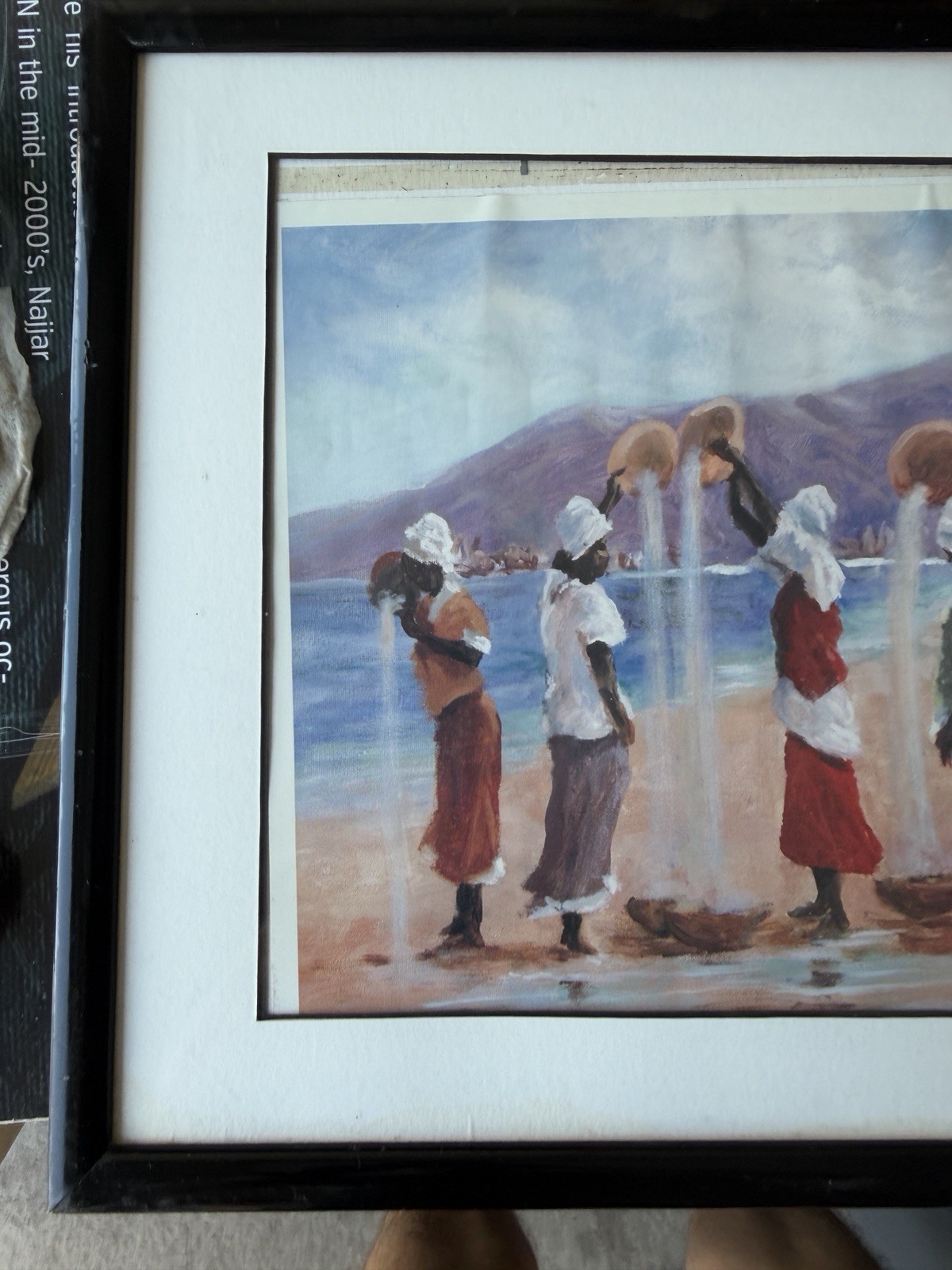 Large Framed Canvas Art Women at Shore Vintage Avon Print? 24×28 in Handwritten