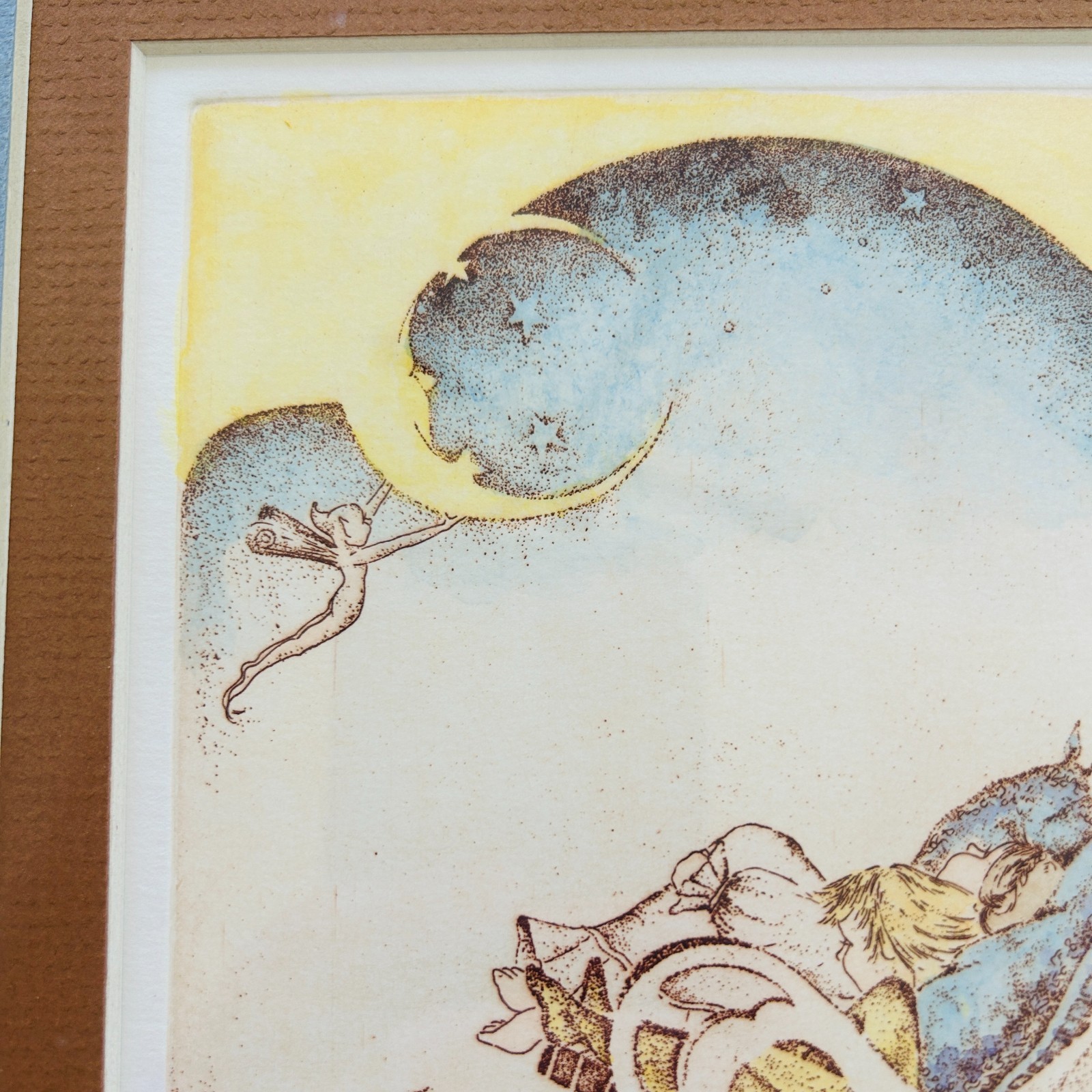 Joy Wallace Moon Eyes Framed Print Ltd Edition Hand Tinted Sleepy Kids Fairies