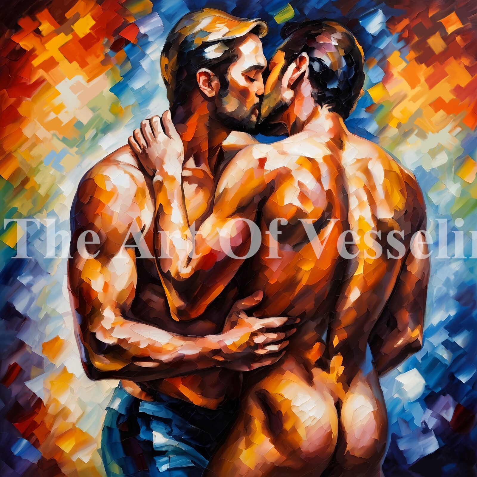 Print Of Male Painting – Fallen In Love Gays Couple Picture Men Kissing LGBT Art