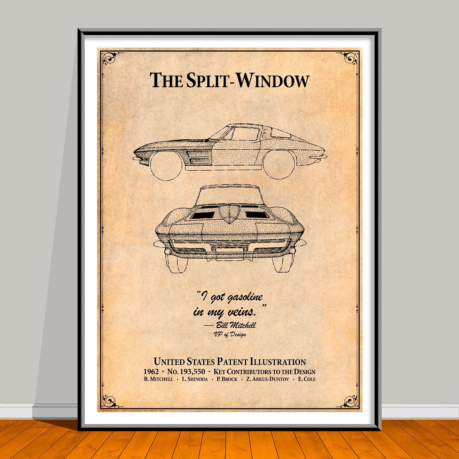 1963 American Sports Car Patent Print Split Window Coupe Schematic MCM Wall Art