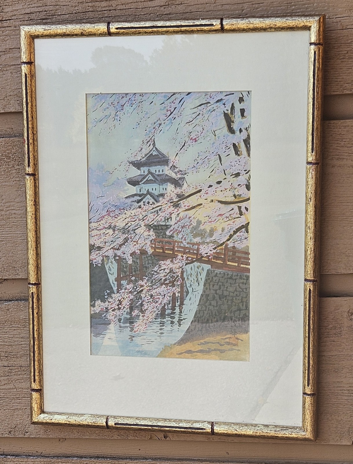Japanese Woodblock Print On Silk Signed Bamboo Frames