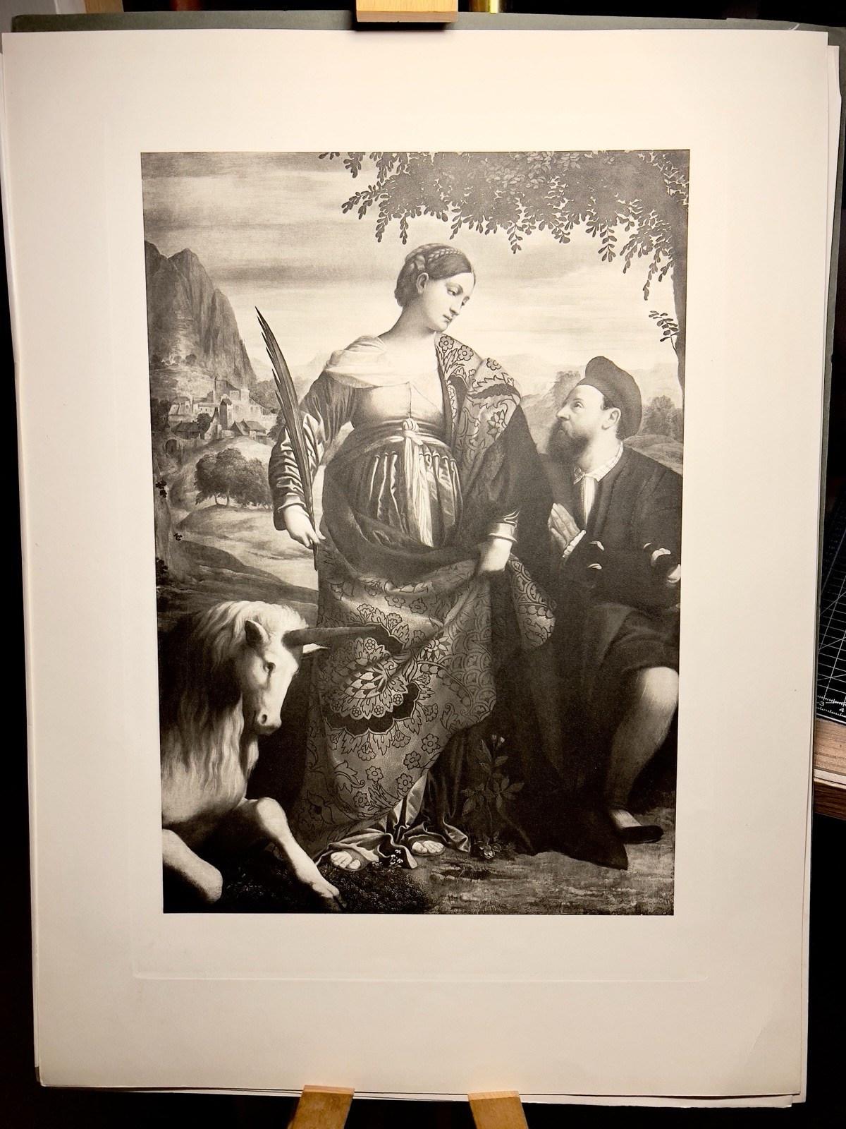 Saint Justina 1900 Copper Print Moretto Unicorn Art Engraving Renaissance Pic…