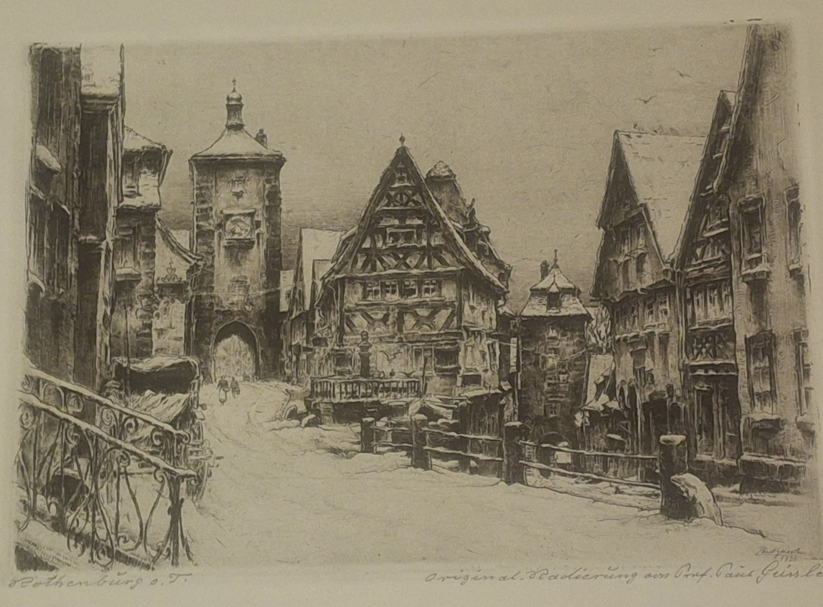 PAUL GEISSLER ORIGINAL ETCHING ROTHENBURG o.T. SIGNED GERMAN ART 1920