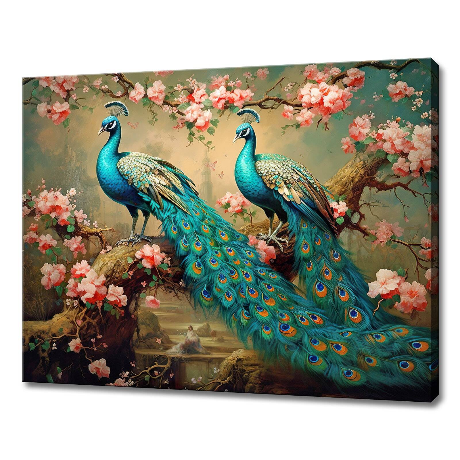 Majestic Peacocks Canvas Print Painting Picture Wall Hanging Art Home Decor