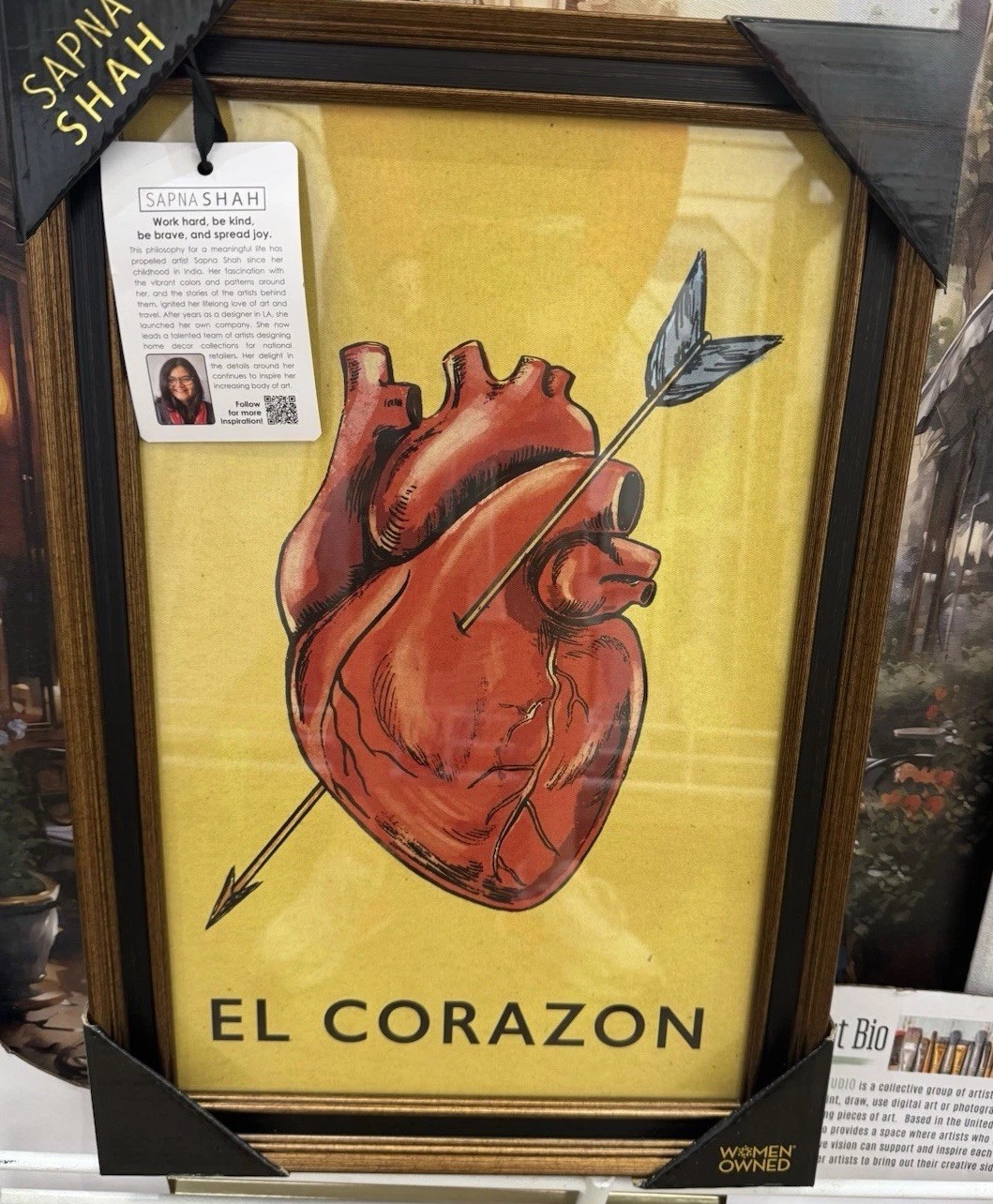 SAPNA SHAH Framed Canvas Print La Lotería Mexican El Corazon Heart Decor 12×18