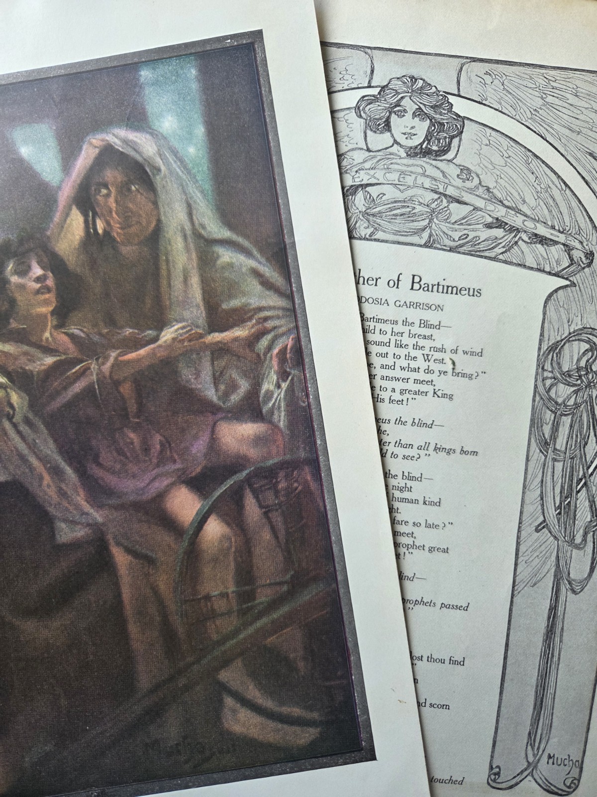 1905 Alphonse Mucha “The Mother and Bartimaeus” Color Print & Poem Set