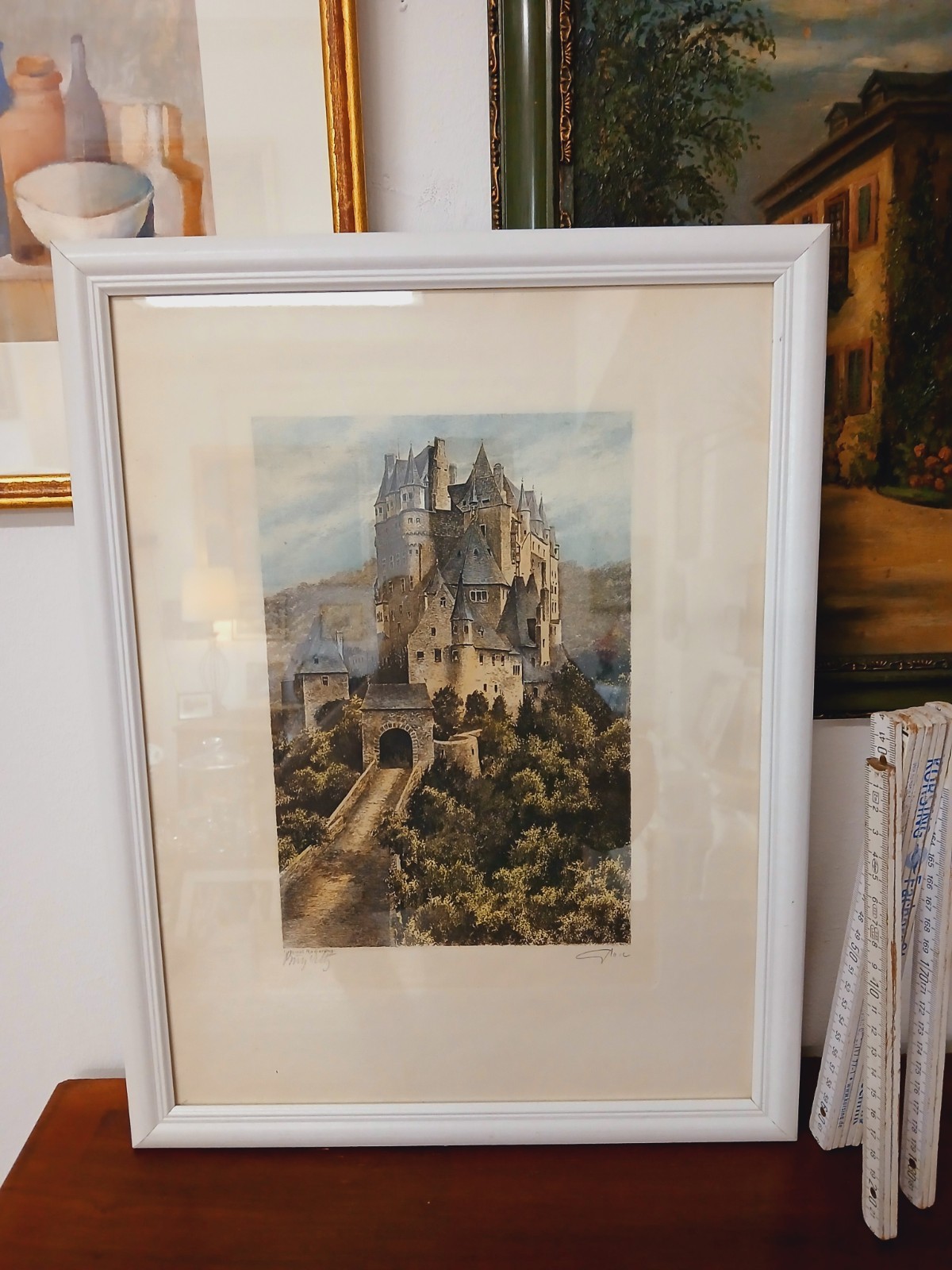 Antique Etching “Castle Eltz” Höhenburg Eifel – Modern Framed – B505