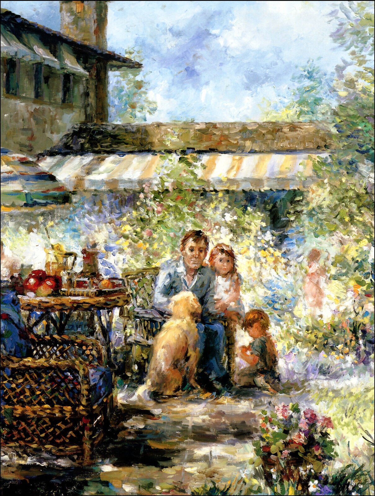 1986 Vintage Print Summer Flowers Garden Family Oil Painting Image By Eva Makk