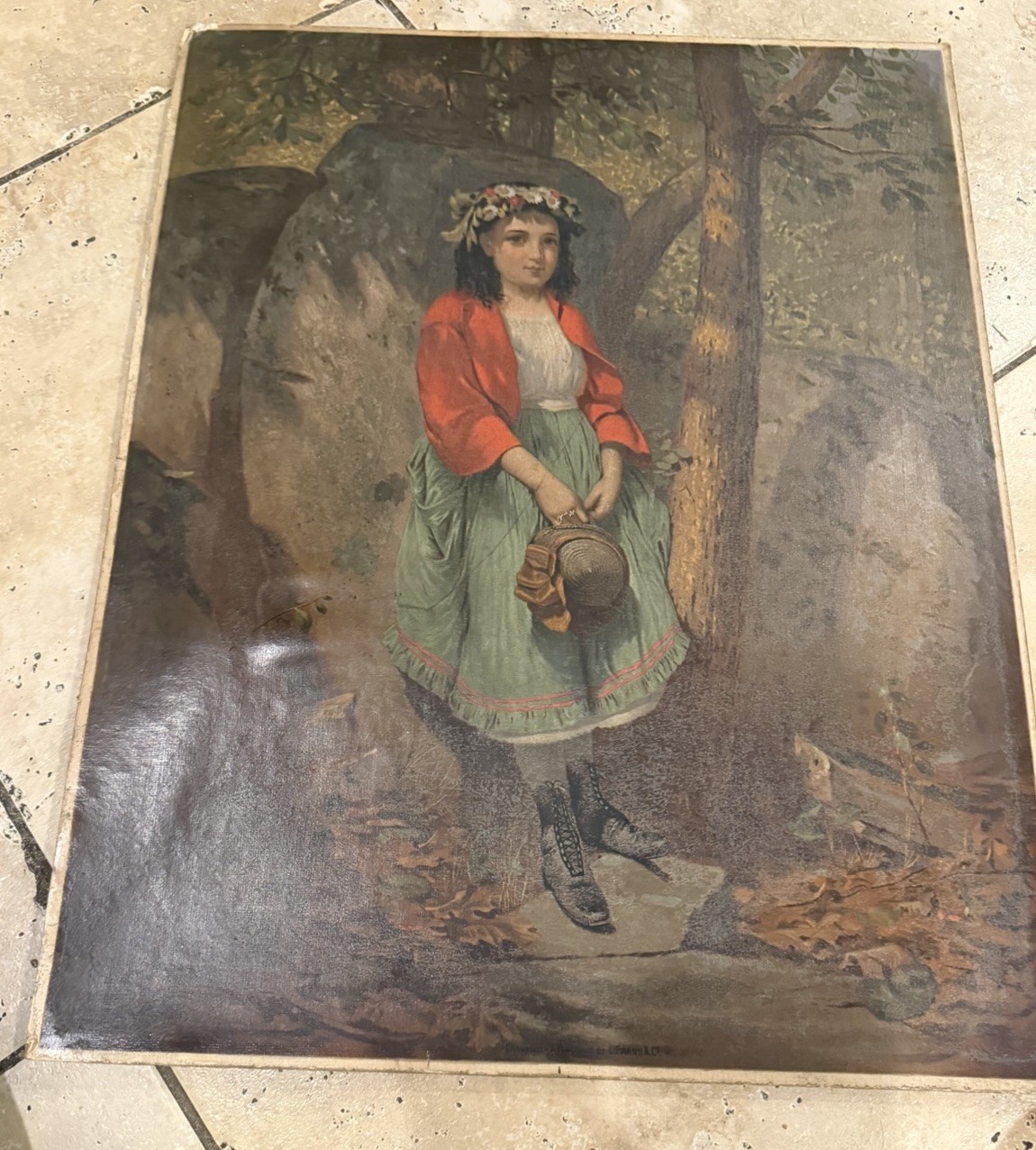 Chromolithograph QUEEN OF THE WOODS George Brown Painting Prang 1870