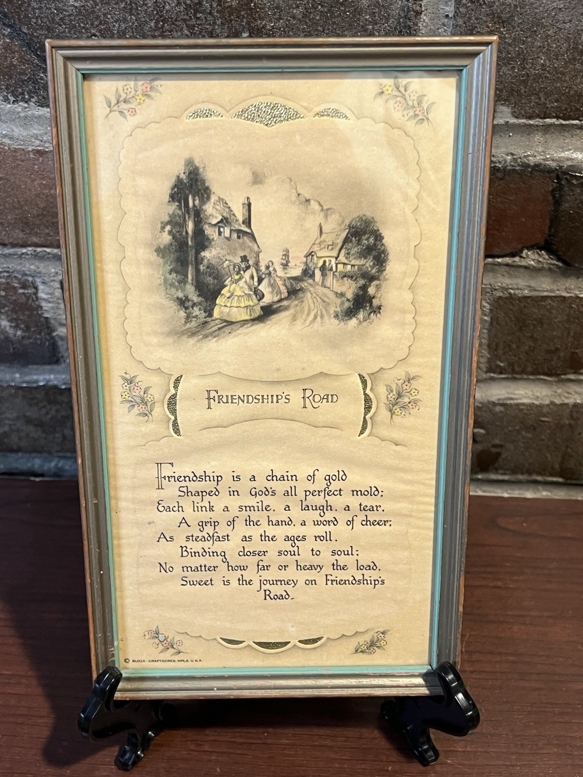Buzza Motto 1925 Antique Friendship’s Road Poem Framed Art Deco 9.5”x5.5”