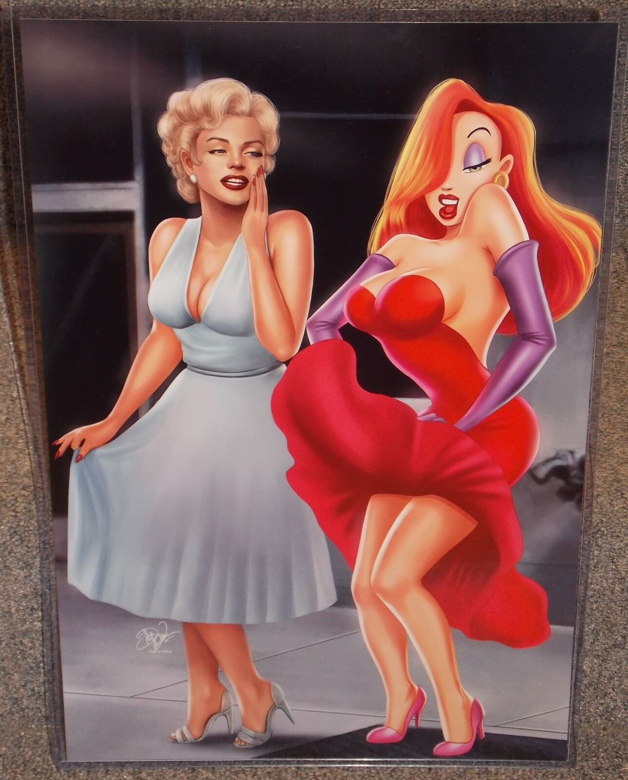 Marilyn Monroe & Jessica Rabbit Glossy Art Print 11 x 17 In Hard Plastic Sleeve