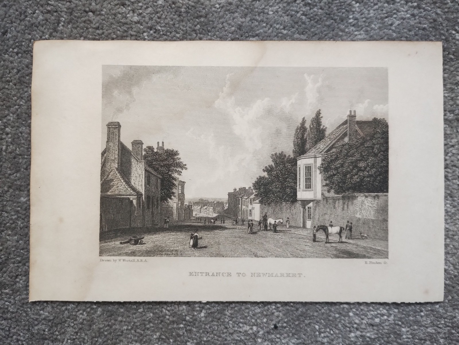 Entrance to Newmarket – Antique Print – 1830