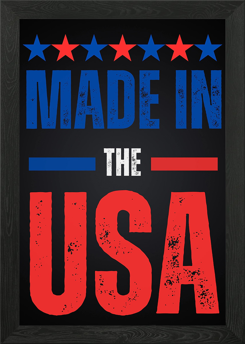 Made in the USA Patriotic Design Framed Wall Art Poster Canvas Print Picture